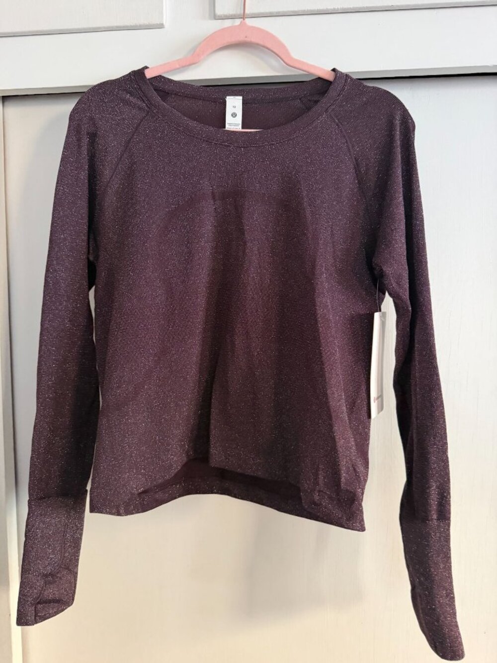 Lululemon new with tags swiftly tech LS 2.0 race sparkle in black plum/rainbow l